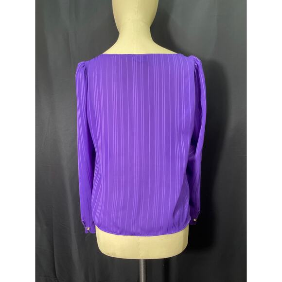 Vintage Rayon Purple Blouse, Marie Claire, Long Sleeves, Side Tie, Scoop Bottom - Picture 3 of 7